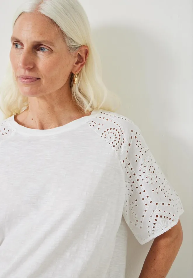 Hush Tops and Tshirts Women Ella Broderie Sleeve TShirt White