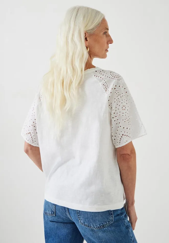 Hush Tops and Tshirts Women Ella Broderie Sleeve TShirt White Hush Tops and Tshirts Women Ella Broderie Sleeve TShirt White