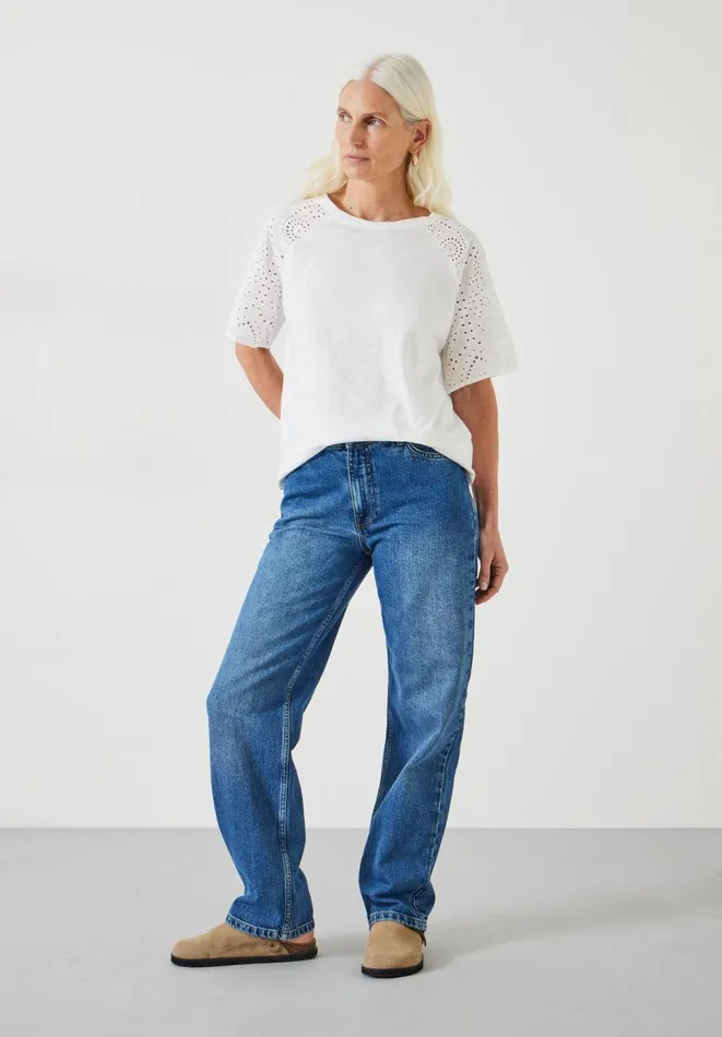 Hush Tops and Tshirts Women Ella Broderie Sleeve TShirt White Hush Tops and Tshirts Women Ella Broderie Sleeve TShirt White