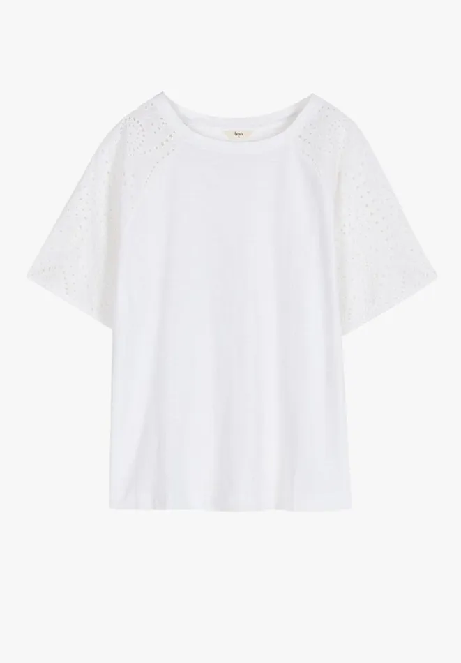 Hush Tops and Tshirts Women Ella Broderie Sleeve TShirt White Hush Tops and Tshirts Women Ella Broderie Sleeve TShirt White
