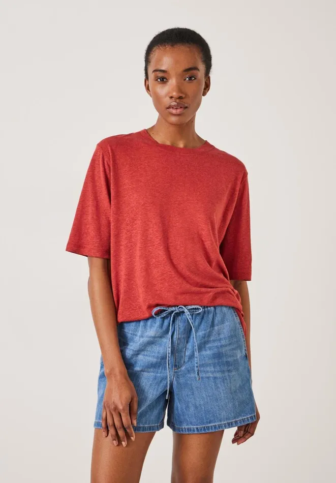 Hush Tops and Tshirts Women Elora Crew Neck Linen TShirt Rust