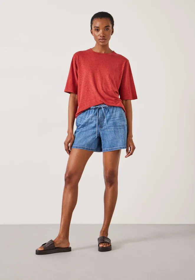 Hush Tops and Tshirts Women Elora Crew Neck Linen TShirt Rust