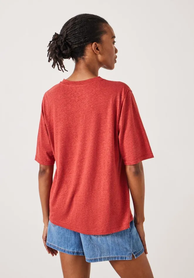Hush Tops and Tshirts Women Elora Crew Neck Linen TShirt Rust
