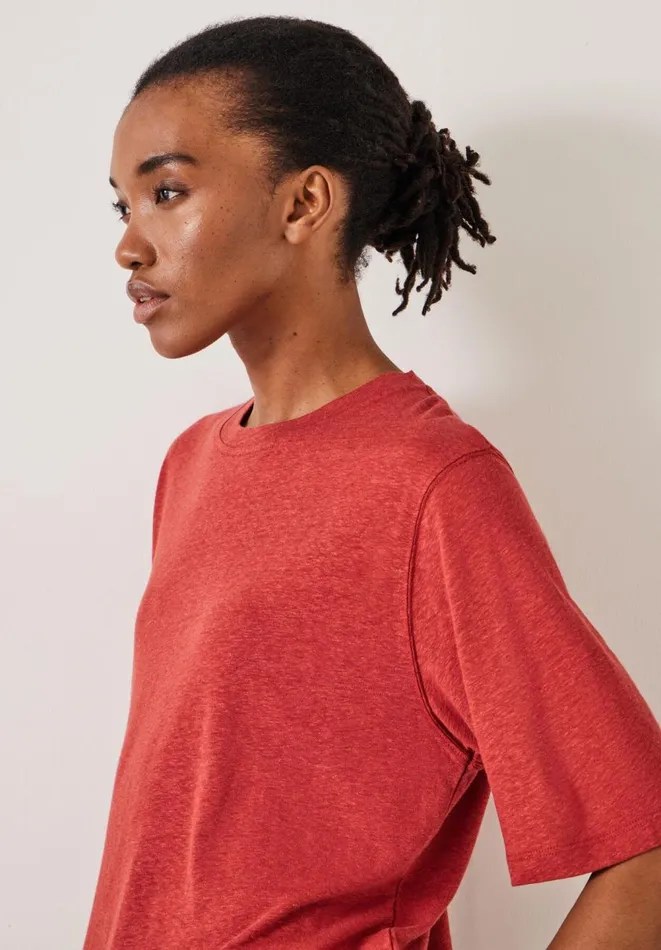 Hush Tops and Tshirts Women Elora Crew Neck Linen TShirt Rust