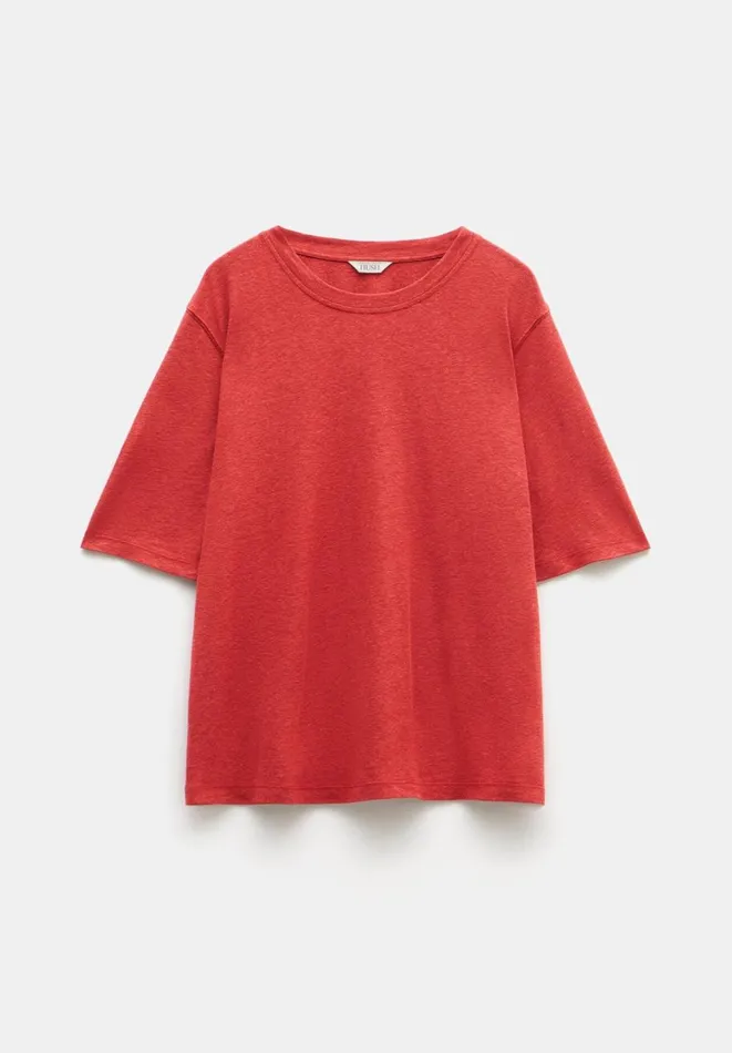 Hush Tops and Tshirts Women Elora Crew Neck Linen TShirt Rust