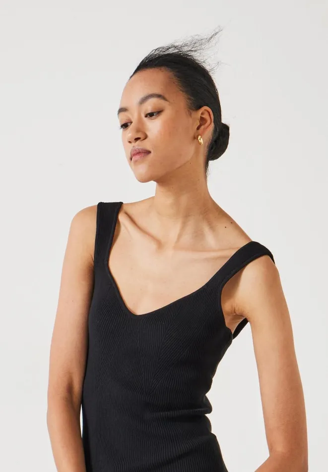 Hush Tops and Tshirts Women Engineered Rib Knitted Vest Black