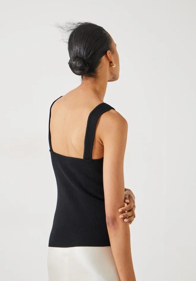 Hush Tops and Tshirts Women Engineered Rib Knitted Vest Black Hush Tops and Tshirts Women Engineered Rib Knitted Vest Black