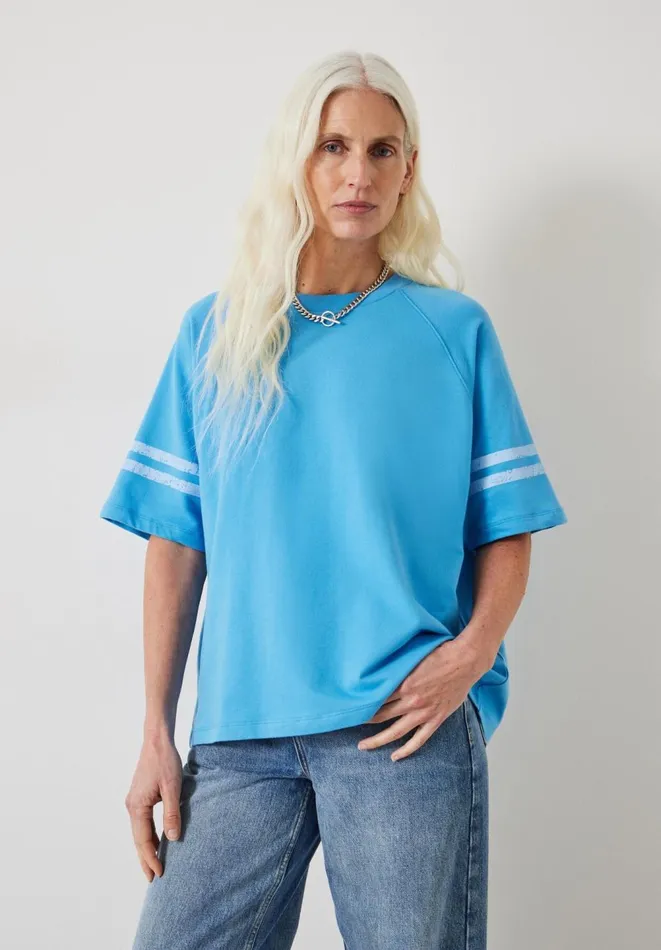 Hush Tops and Tshirts Women Flynn Relaxed Stripe TShirt Sea Blue