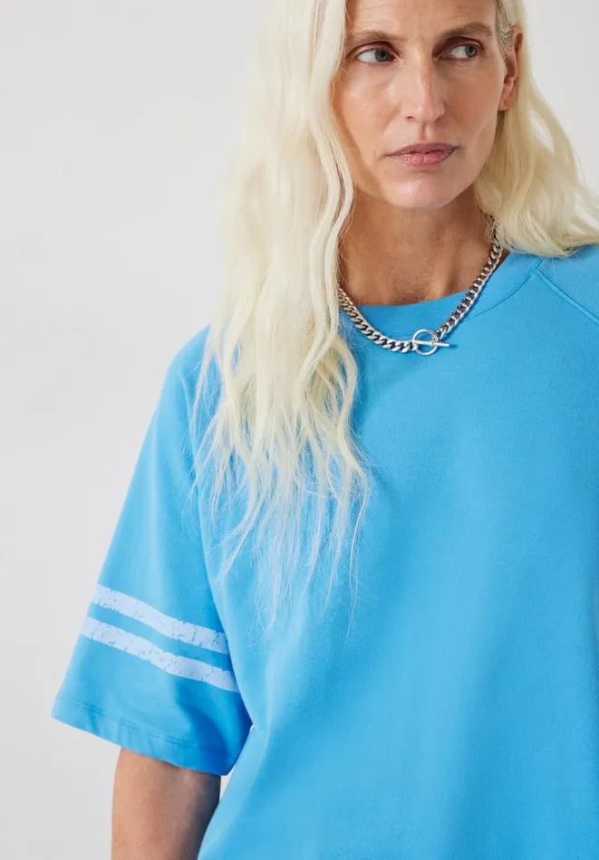 Hush Tops and Tshirts Women Flynn Relaxed Stripe TShirt Sea Blue