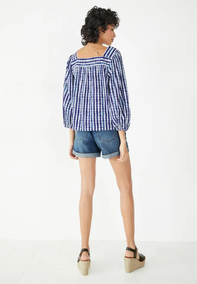 Hush Tops and Tshirts Women Keyleigh Square Neck Top Shibori Stripe Navy