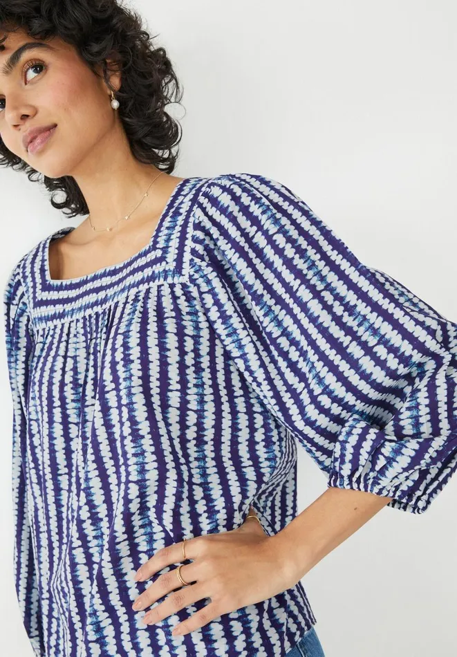 Hush Tops and Tshirts Women Keyleigh Square Neck Top Shibori Stripe Navy