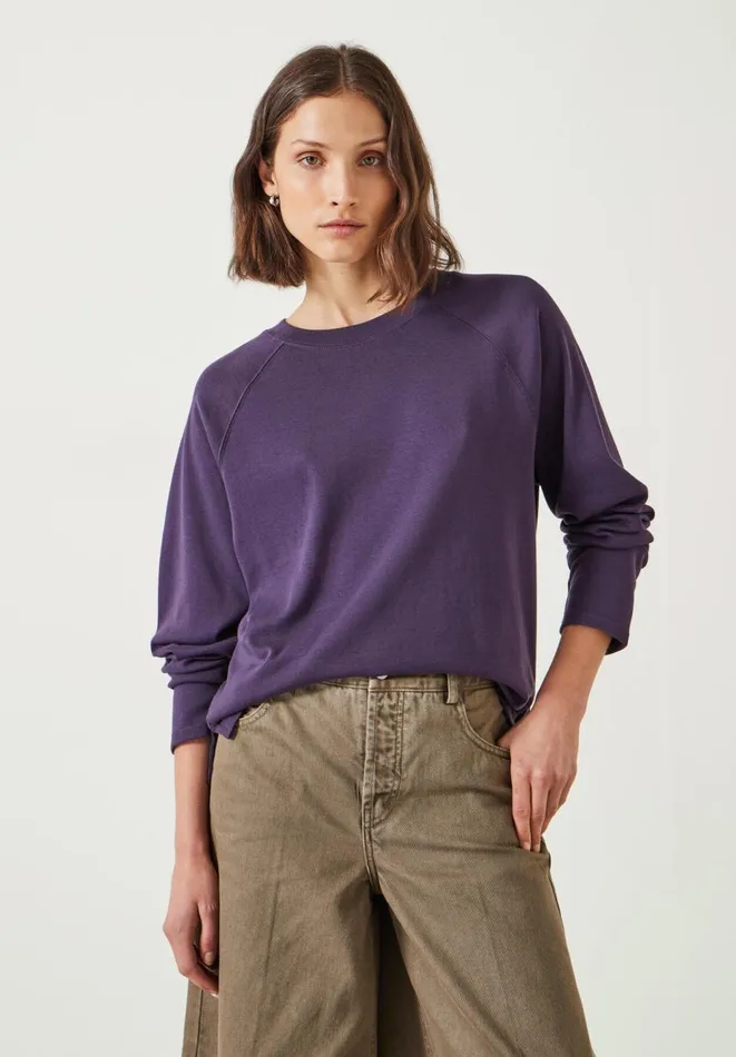 Hush Tops and Tshirts Women Matilda Cotton Raglan Top Dark Purple