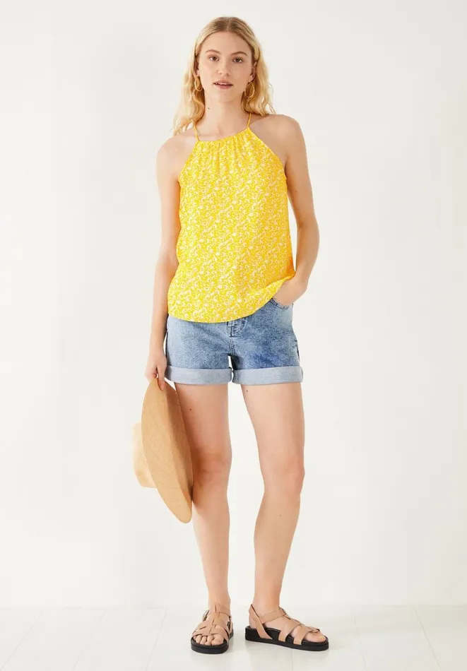 Hush Tops and Tshirts Women Medan Halterneck Cami Leafy Floral Yellow