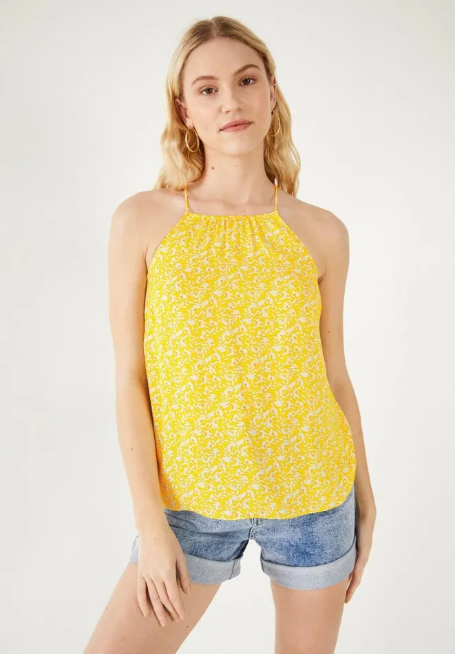 Hush Tops and Tshirts Women Medan Halterneck Cami Leafy Floral Yellow Hush Tops and Tshirts Women Medan Halterneck Cami Leafy Floral Yellow