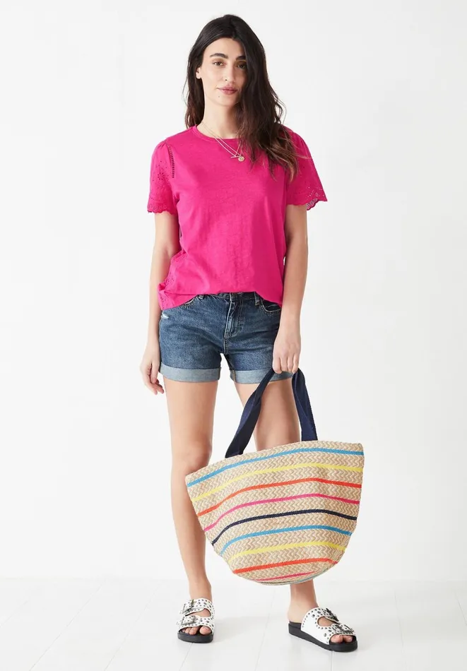Hush Tops and Tshirts Women Nola Broderie TShirt Fuchsia Pink