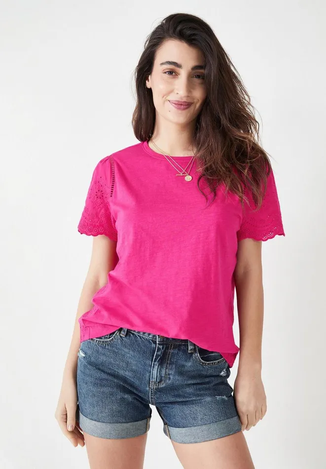 Hush Tops and Tshirts Women Nola Broderie TShirt Fuchsia Pink Hush Tops and Tshirts Women Nola Broderie TShirt Fuchsia Pink
