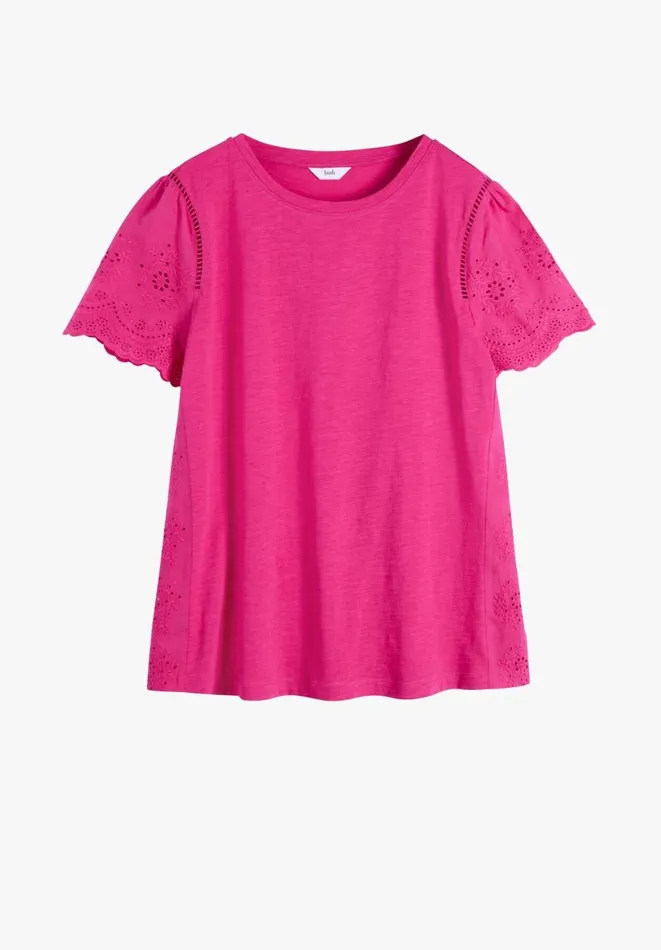 Hush Tops and Tshirts Women Nola Broderie TShirt Fuchsia Pink Hush Tops and Tshirts Women Nola Broderie TShirt Fuchsia Pink