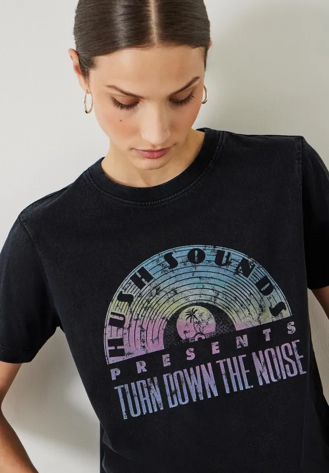 Hush Tops and Tshirts Women Ombre Rainbow Graphic T Shirt Black Onyx Hush Tops and Tshirts Women Ombre Rainbow Graphic T Shirt Black Onyx