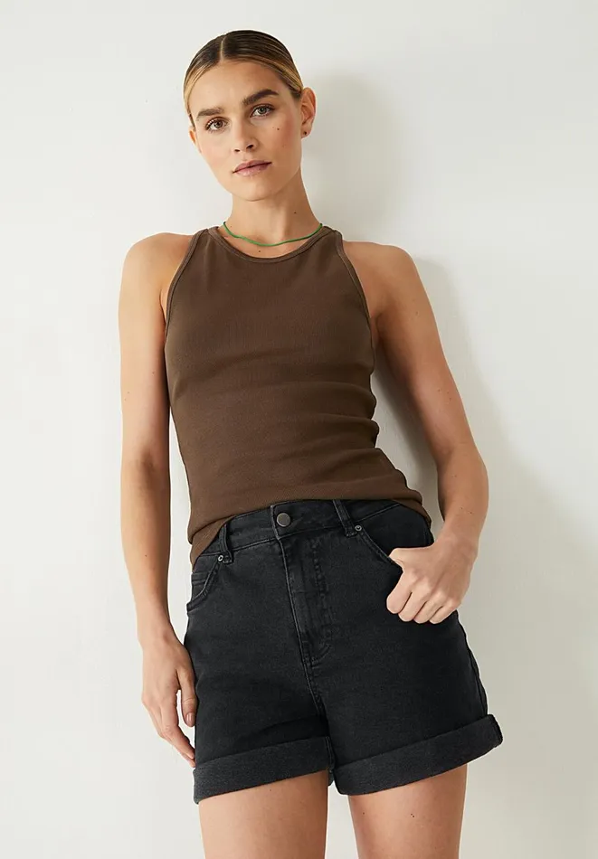 Hush Tops and Tshirts Women Ribbed Scooped Vest Chocolate