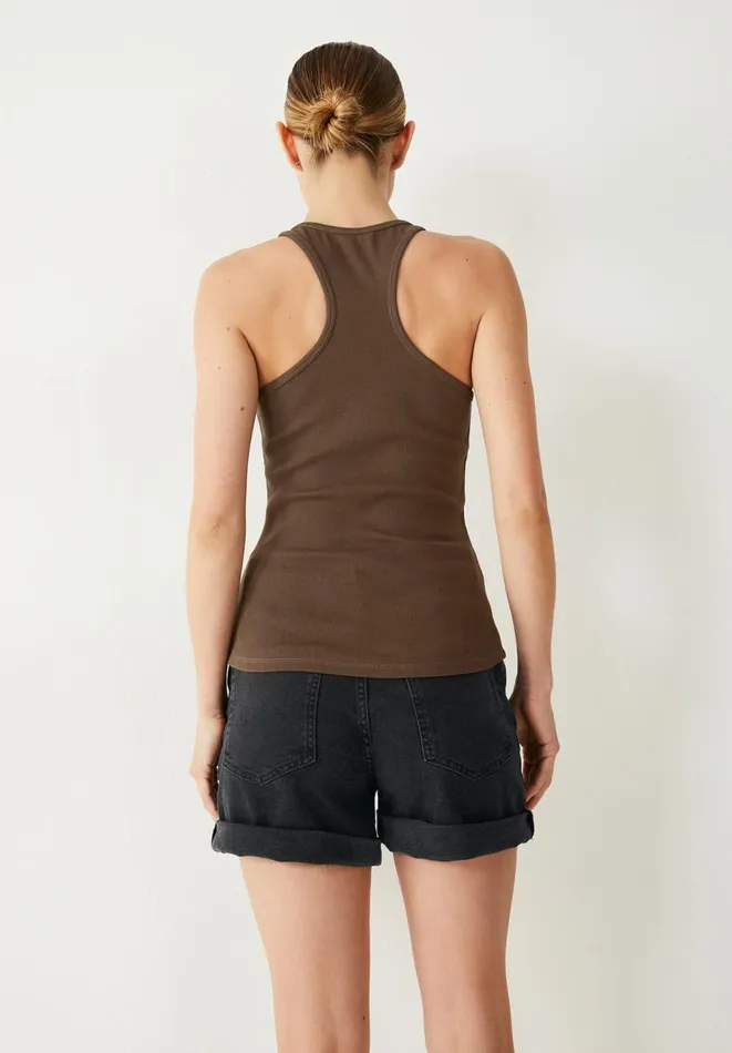 Hush Tops and Tshirts Women Ribbed Scooped Vest Chocolate