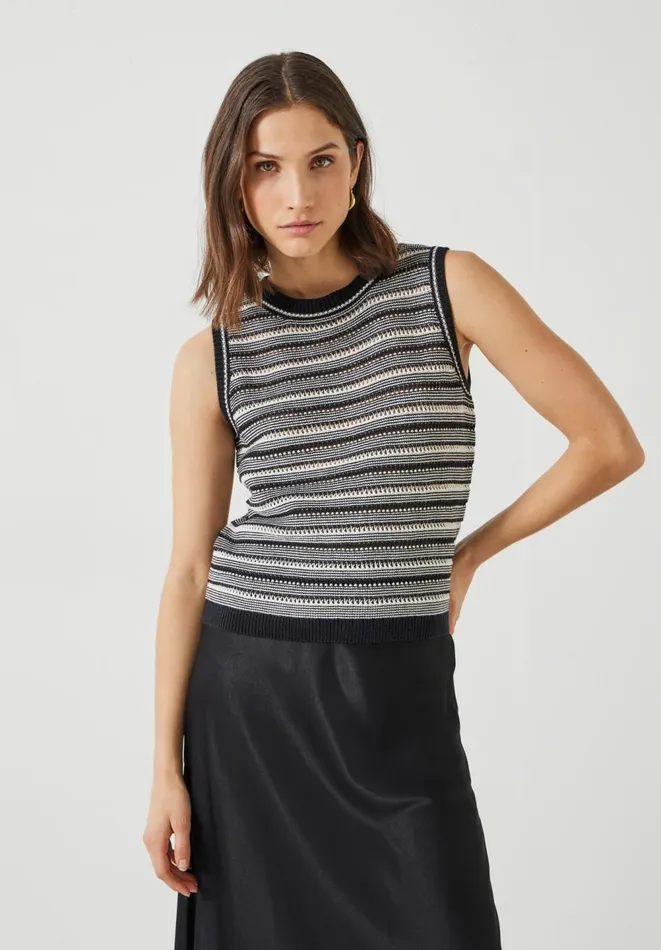 Hush Tops and Tshirts Women Shannon Textured Knitted Tank Top Black Soft White