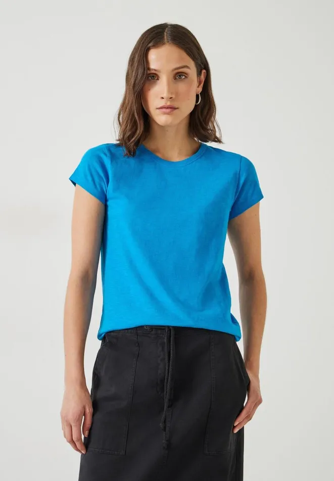 Hush Tops and Tshirts Women Slim Fit Crew TShirt Ocean Blue