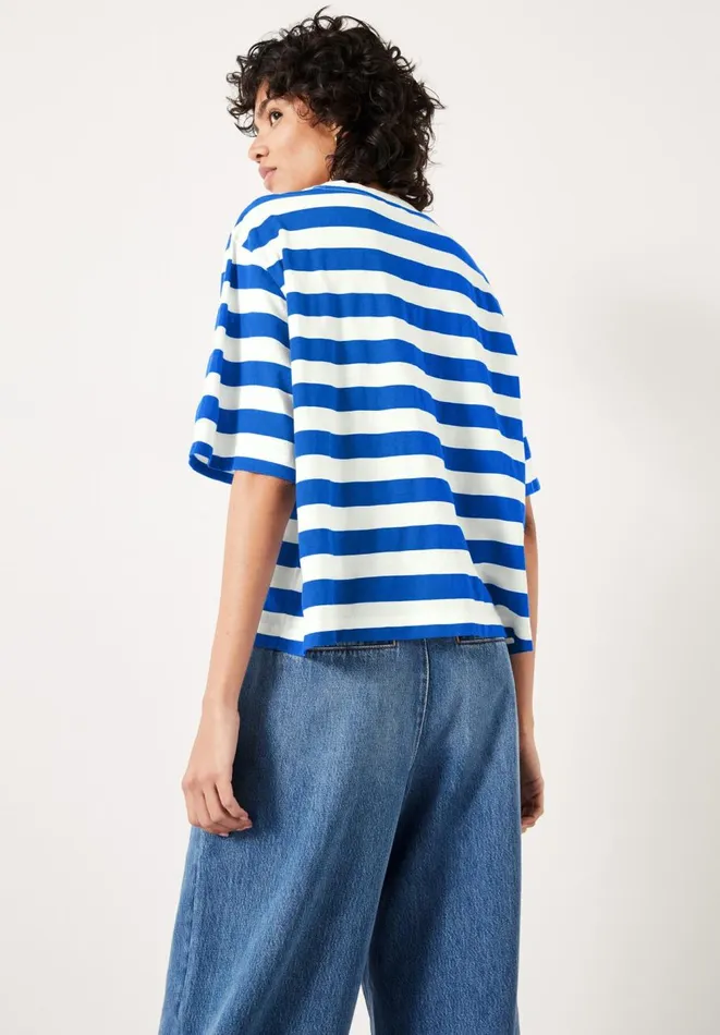 Hush Tops and Tshirts Women Striped Boxy TShirt Blue White Hush Tops and Tshirts Women Striped Boxy TShirt Blue White