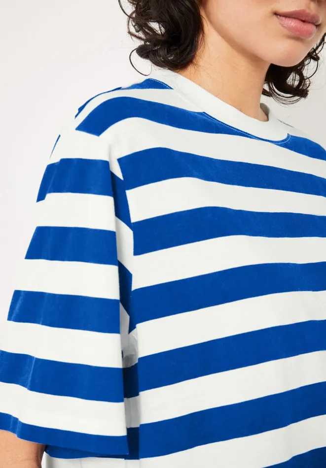 Hush Tops and Tshirts Women Striped Boxy TShirt Blue White Hush Tops and Tshirts Women Striped Boxy TShirt Blue White