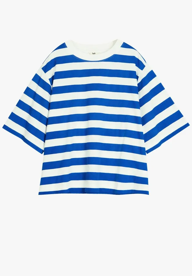Hush Tops and Tshirts Women Striped Boxy TShirt Blue White Hush Tops and Tshirts Women Striped Boxy TShirt Blue White