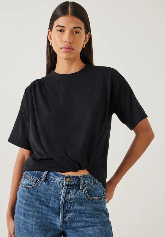 Hush Tops and Tshirts Women Tamsen Relaxed Tuck Detail Slub TShirt Black Onyx