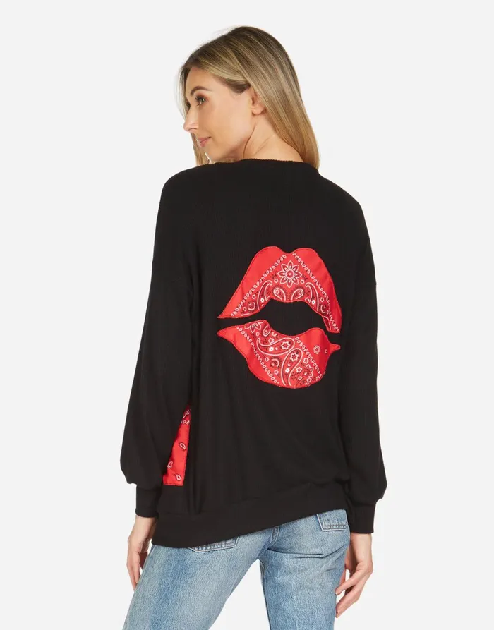 Ingrid Bandana Lip Black Red Bandana Women039s Lauren Moshi Sweaters and Knits