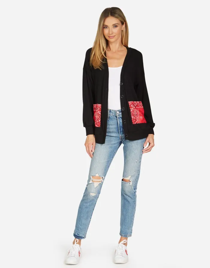 Ingrid Bandana Lip Black Red Bandana Women039s Lauren Moshi Sweaters and Knits