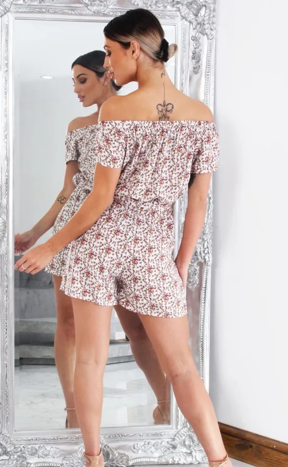 Ivory Ditsy Floral Bardot Playsuit Women Missfiga Playsuits Ivory Ditsy Floral Bardot Playsuit Women Missfiga Playsuits