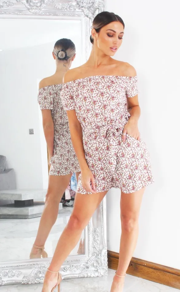 Ivory Ditsy Floral Bardot Playsuit Women Missfiga Playsuits Ivory Ditsy Floral Bardot Playsuit Women Missfiga Playsuits