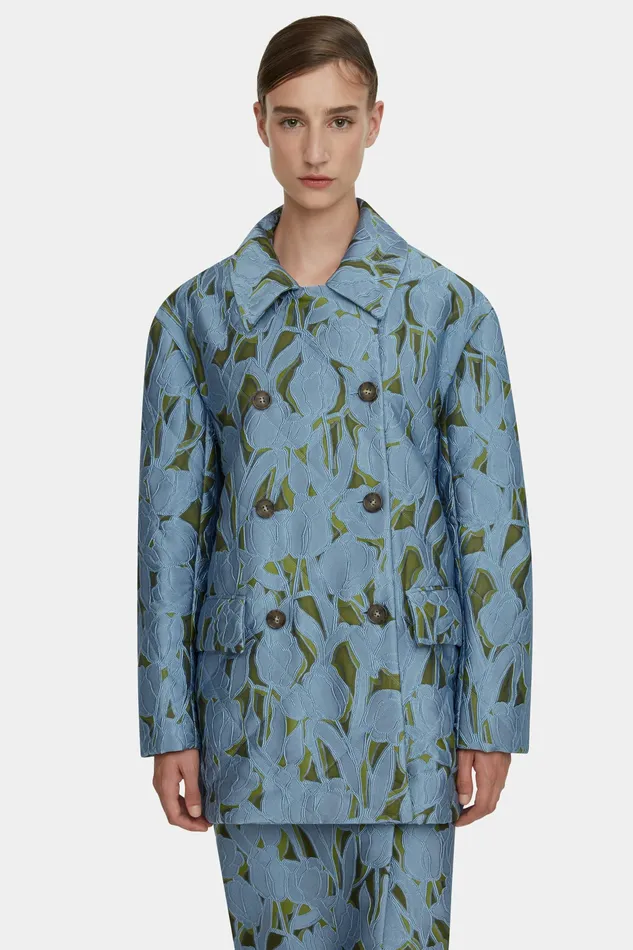 Jackets And Coats Sophica Blue and Khaki Lace Puffer Jacket Emilia Wickstead Women Jackets And Coats Sophica Blue and Khaki Lace Puffer Jacket Emilia Wickstead Women