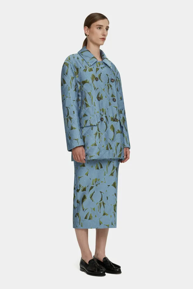 Jackets And Coats Sophica Blue and Khaki Lace Puffer Jacket Emilia Wickstead Women Jackets And Coats Sophica Blue and Khaki Lace Puffer Jacket Emilia Wickstead Women