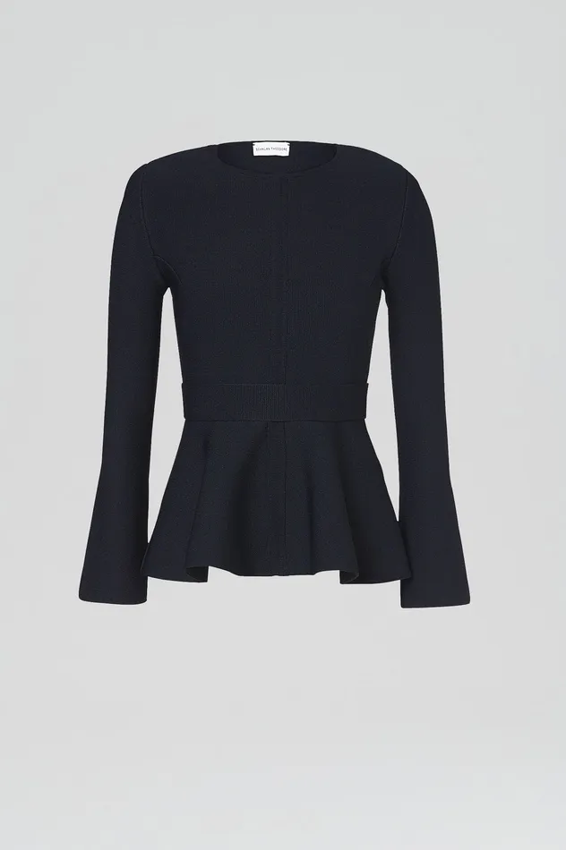 Jackets CREPE KNIT RUFFLE JACKET NAVY 8211 Scanlan Theodore Women Jackets CREPE KNIT RUFFLE JACKET NAVY 8211 Scanlan Theodore Women