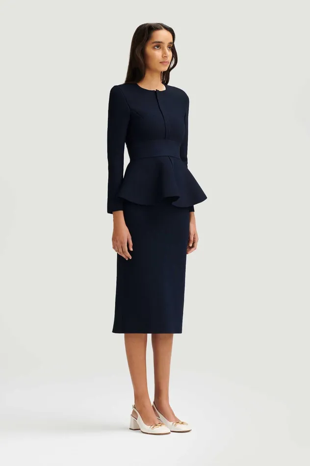 Jackets CREPE KNIT RUFFLE JACKET NAVY 8211 Scanlan Theodore Women Jackets CREPE KNIT RUFFLE JACKET NAVY 8211 Scanlan Theodore Women