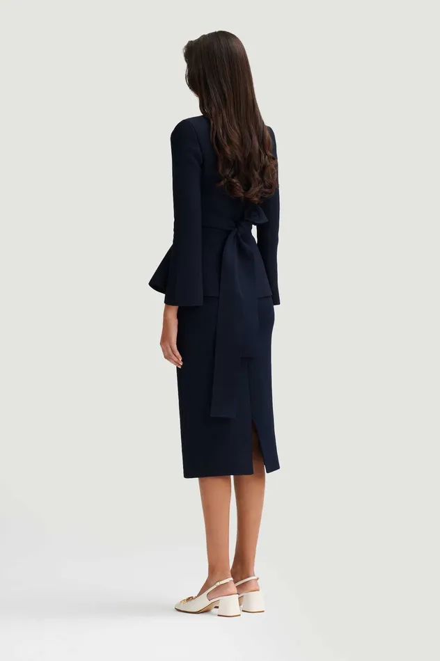 Jackets CREPE KNIT RUFFLE JACKET NAVY 8211 Scanlan Theodore Women Jackets CREPE KNIT RUFFLE JACKET NAVY 8211 Scanlan Theodore Women