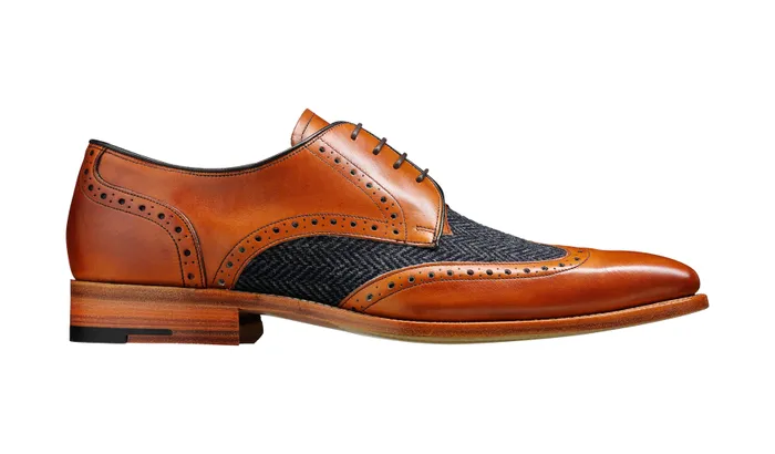 Jackson 8211 Cedar Calf Blue Tweed Men Barker Shoes Wedding Shoes