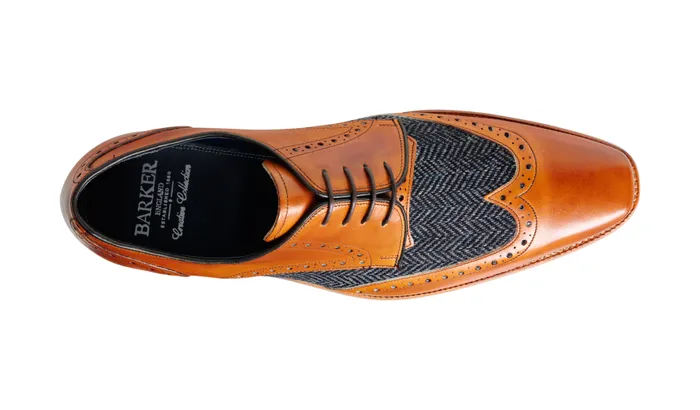 Jackson 8211 Cedar Calf Blue Tweed Men Barker Shoes Wedding Shoes
