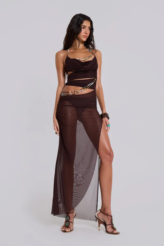Jaded London Arlea Draped Maxi Dress With Beaded Trim Women Dresses