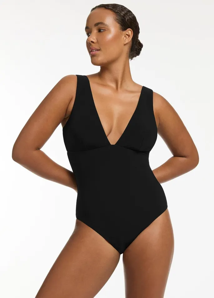 Jetset Plunge One Piece Black Women JETS Australia Plunge One Piece