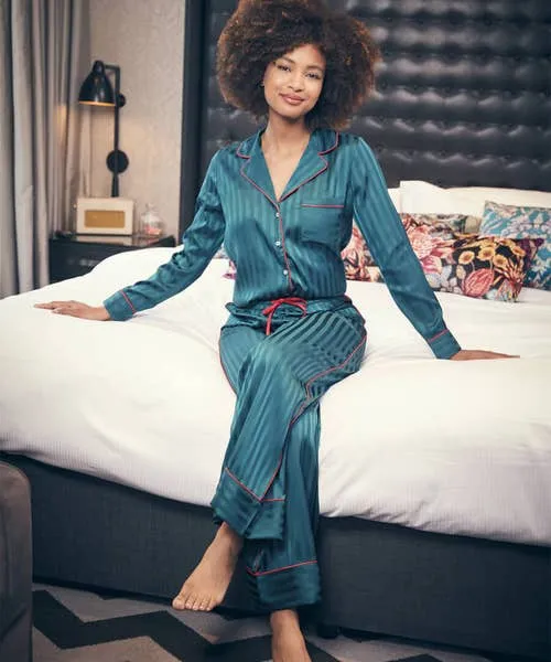 Joebrowns Loungewear and Pyjamas Apparel Satin Stripe Pyjama Top Teal
