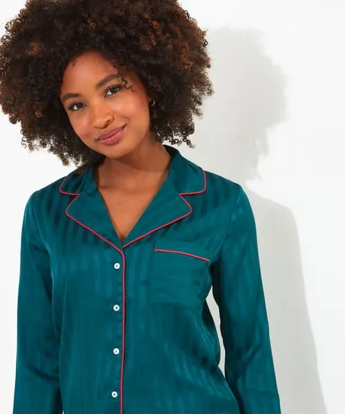 Joebrowns Loungewear and Pyjamas Apparel Satin Stripe Pyjama Top Teal