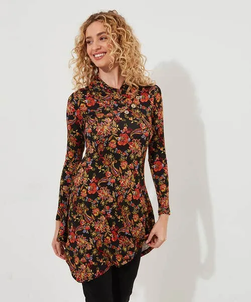 Joebrowns Tops Tunics and Blouses Apparel All New Button Printed Jersey Tunic Multi