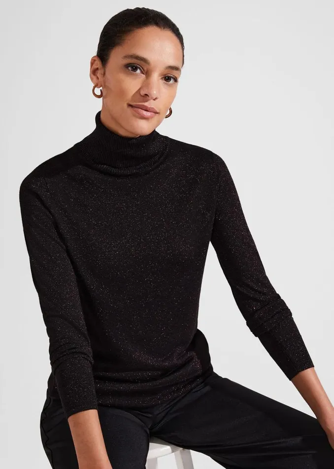 Jumpers and Cardigans Women HOBBS Olive Sparkle Roll Neck Jumper Black Red
