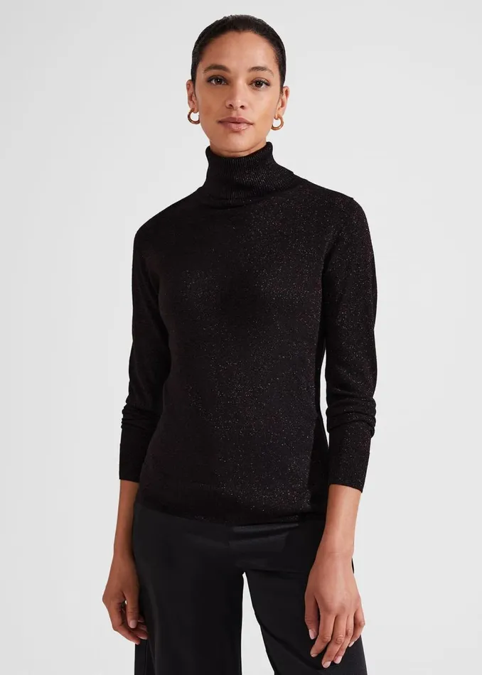 Jumpers and Cardigans Women HOBBS Olive Sparkle Roll Neck Jumper Black Red