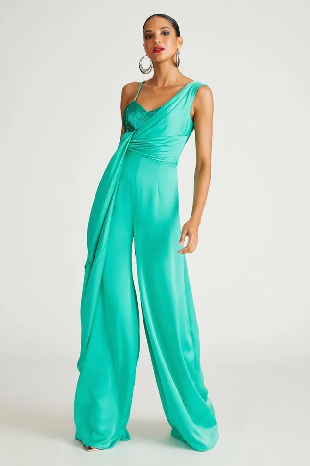Jumpsuits Women Halston Khi Jumpsuit In Satin and Sequin Vivid Green