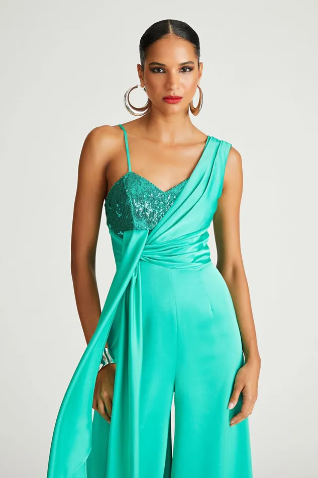 Jumpsuits Women Halston Khi Jumpsuit In Satin and Sequin Vivid Green